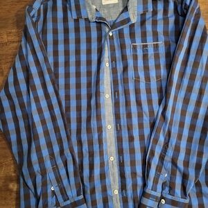 Tommy Bahama Blue and Brown Plaid Shirt
